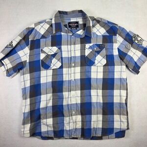 Ecko Unltd 4XL Plaid Button Up Shirt Blue Gray Short Sleeve  Streetwear